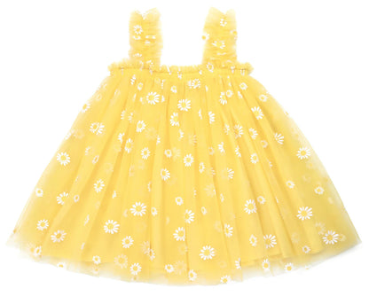 Detailed shot of sparkly floral accents on a girls party tutu dress