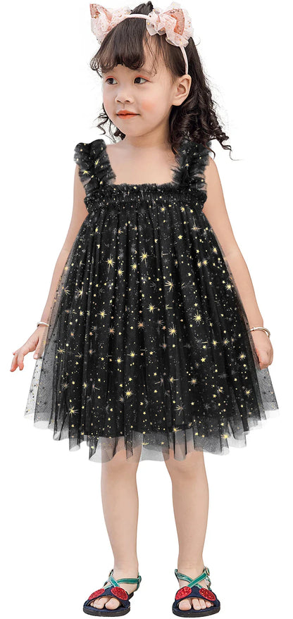 Side profile of a young girl wearing an elegant floral birthday tulle dress