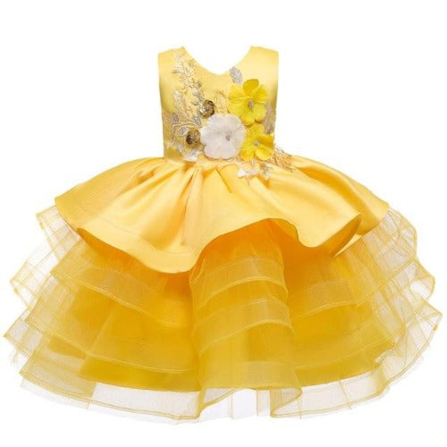 Girls pink floral vintage ruffle princess dress for special occasions