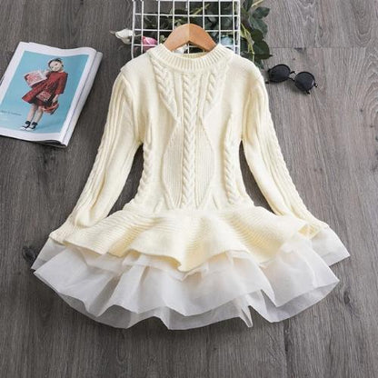 Adorable girls' knitted princess dress with a flared tutu skirt, suitable for baby clothing and kids fashion