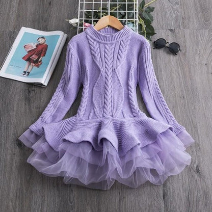 Charming girls' cotton knit dress with a flared design, featuring a princess style and durable for everyday wear