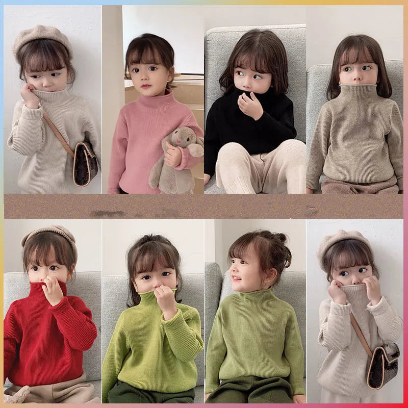 Girls' knitted turtleneck sweater in a classic grey, a practical and stylish winter wear option