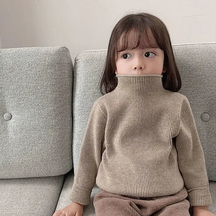 Soft cotton blend girls' knitted turtleneck sweater, designed for warmth and comfort, infant clothing