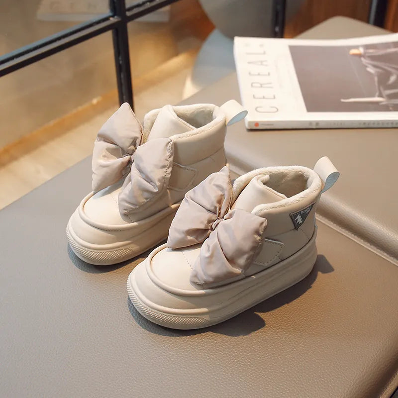 Stylish girls' purple winter boots, plush-lined with hook & loop closure