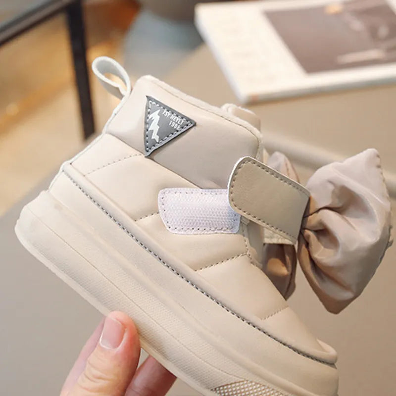 Warm purple plush snow boots for girls, durable and fashionable kids footwear