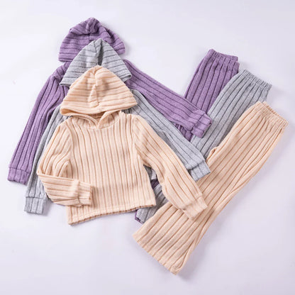 Girls' pink tracksuit set, soft cozy winter outfit for toddlers, kids fashion.