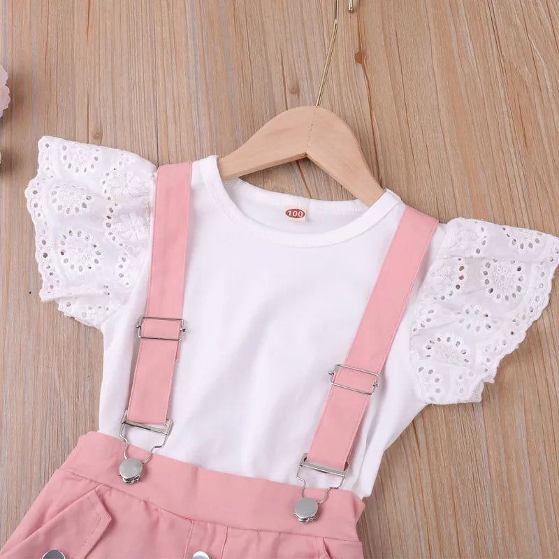 Comfortable cotton blend summer shorts for girls, part of a stylish pink princess fashion outfit, perfect for toddlers.