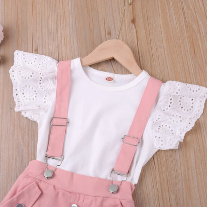 Comfortable cotton blend summer shorts for girls, part of a stylish pink princess fashion outfit, perfect for toddlers.