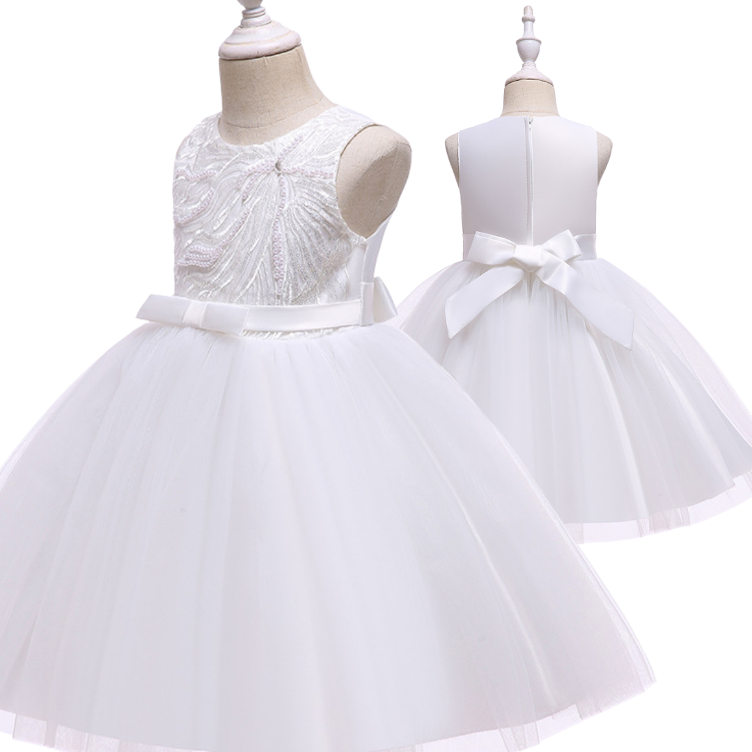 Elegant girls' special occasion dress, pink, with sparkling sequins and delicate pearl accents