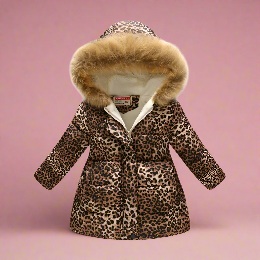 Girls' orange quilted winter coat, chevron patterns, bright toddler outerwear.