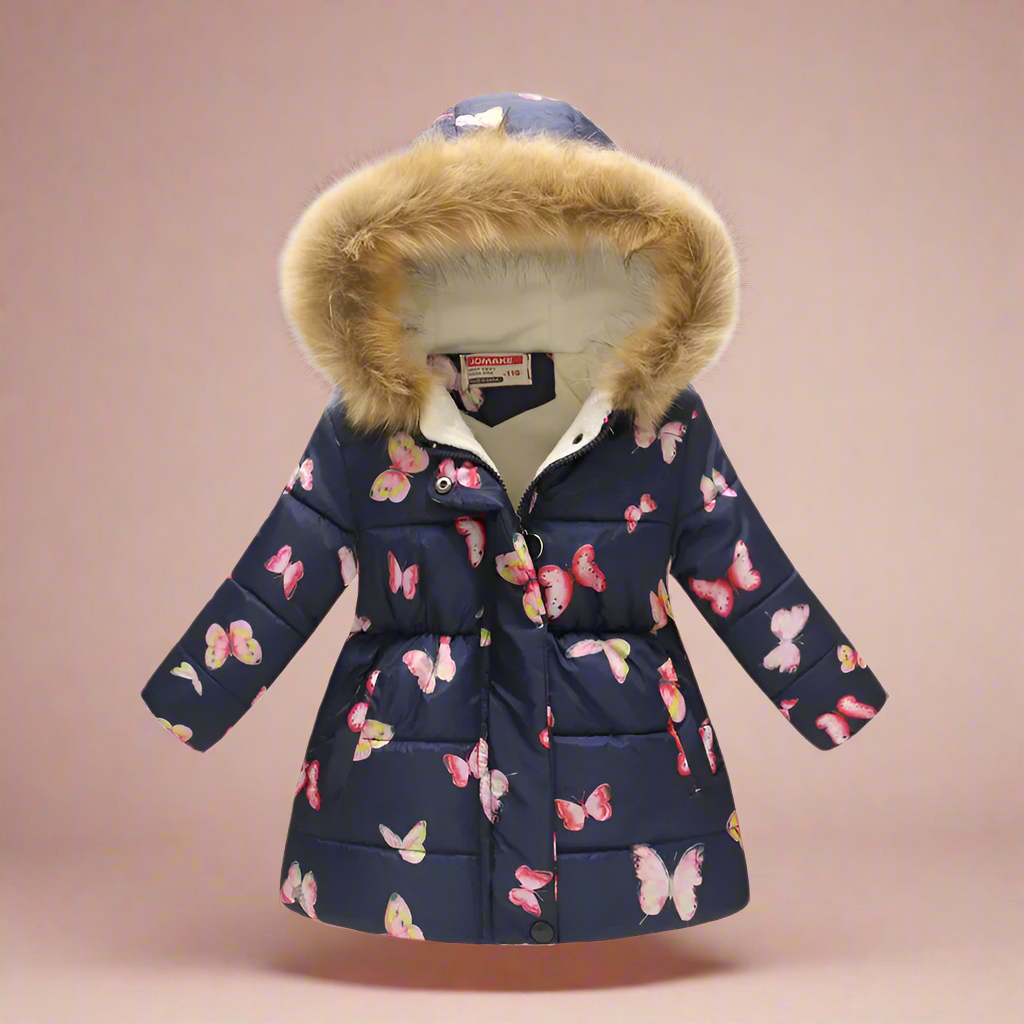 Black girls' quilted winter coat, geometric patterns, warm and durable toddler jacket.