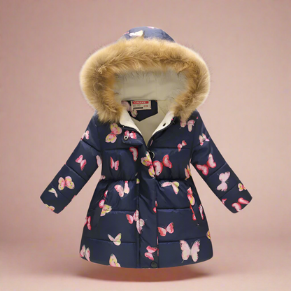 Black girls' quilted winter coat, geometric patterns, warm and durable toddler jacket.