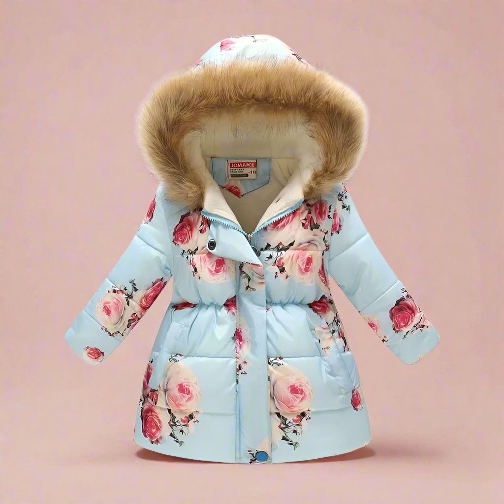 Silver quilted winter coat for girls, metallic finish patterns, trendy toddler jacket.