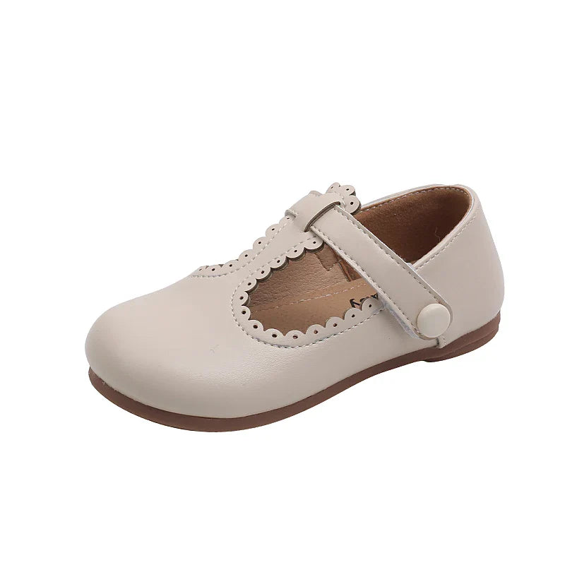Girls' pink retro T-strap flats, vintage princess dress shoes for toddlers, PU leather, comfortable