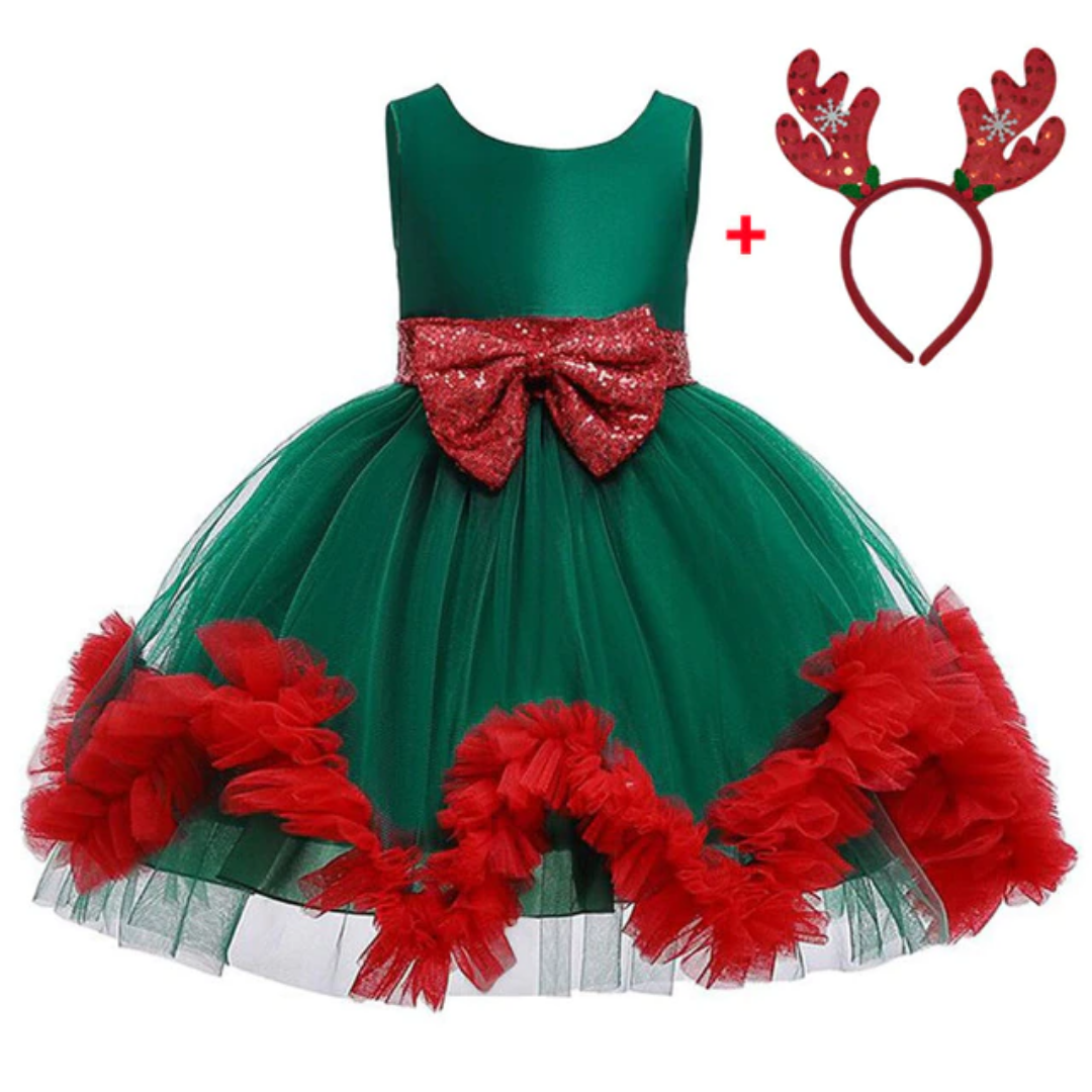 Girls pink sequin bow floral ruffle skirt princess dress for party