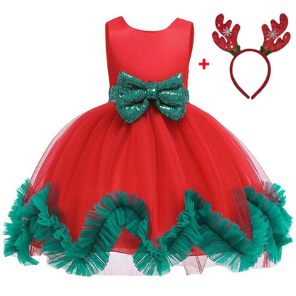 Toddler girl princess dress with sequin bodice and floral ruffle skirt