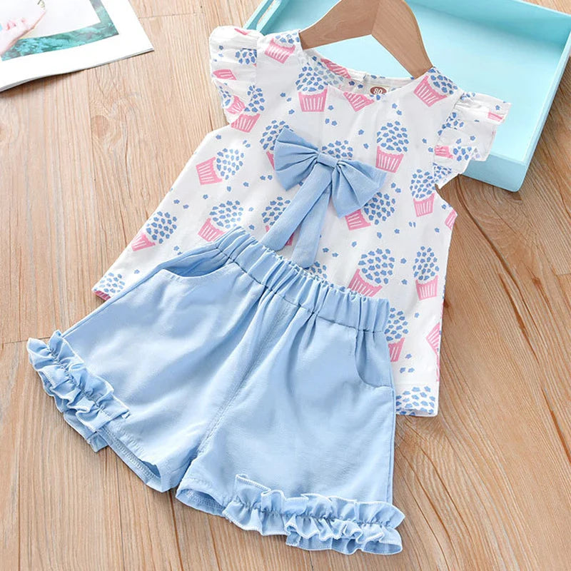 Pink ice cream sleeveless set for toddlers, featuring a decorative bow, ideal for warm weather