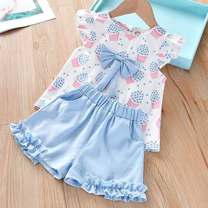 Pink ice cream sleeveless set for toddlers, featuring a decorative bow, ideal for warm weather