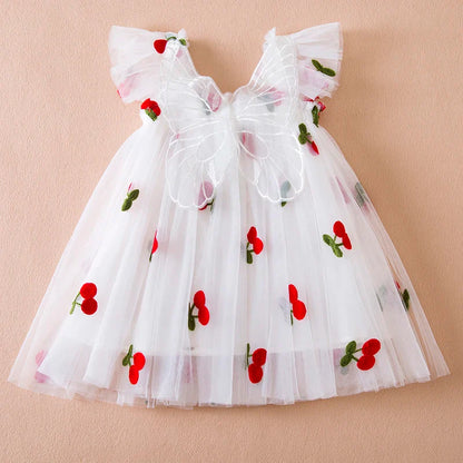 Front view of a back bow wing tulle party dress for girls, suitable for any special occasion.