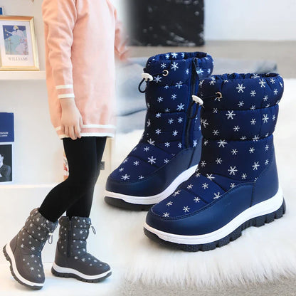 Toddler girls' warm purple snow boots, durable and waterproof for winter play.