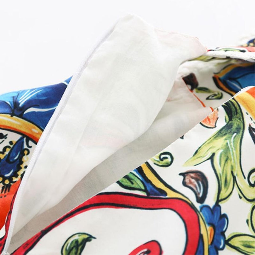 Toddler & children's colorful abstract print knee-length dress. Cute polyester casual O-neck dress for girls.