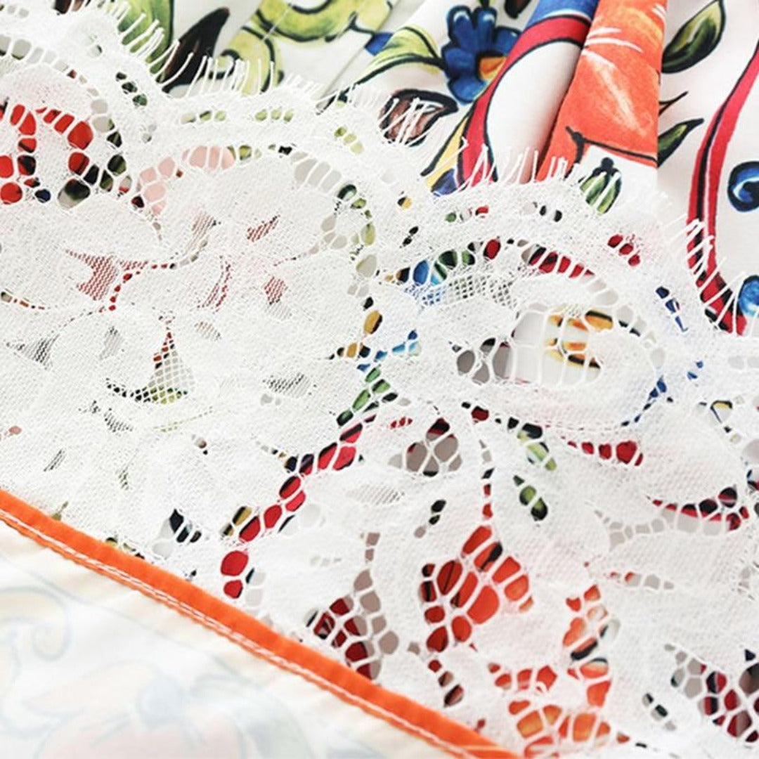 Playful abstract print girls dress. Knee-length polyester O-neck dress, a colorful and comfy casual outfit for kids.