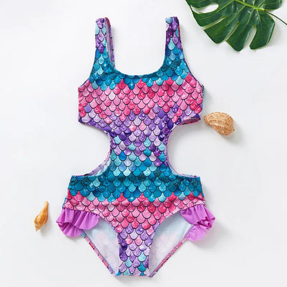 Colorful two-piece girls' bikini set, fast-drying beachwear for toddlers and young girls.