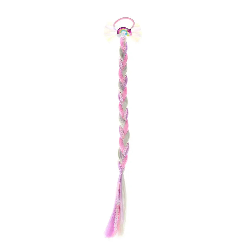 Princess hair accessory: rainbow braided wig hair tie extensions, a delightful gift for young girls