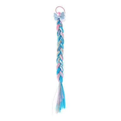 Colorful wig hair tie featuring rainbow braided extensions, ideal novelty hair clip for girls