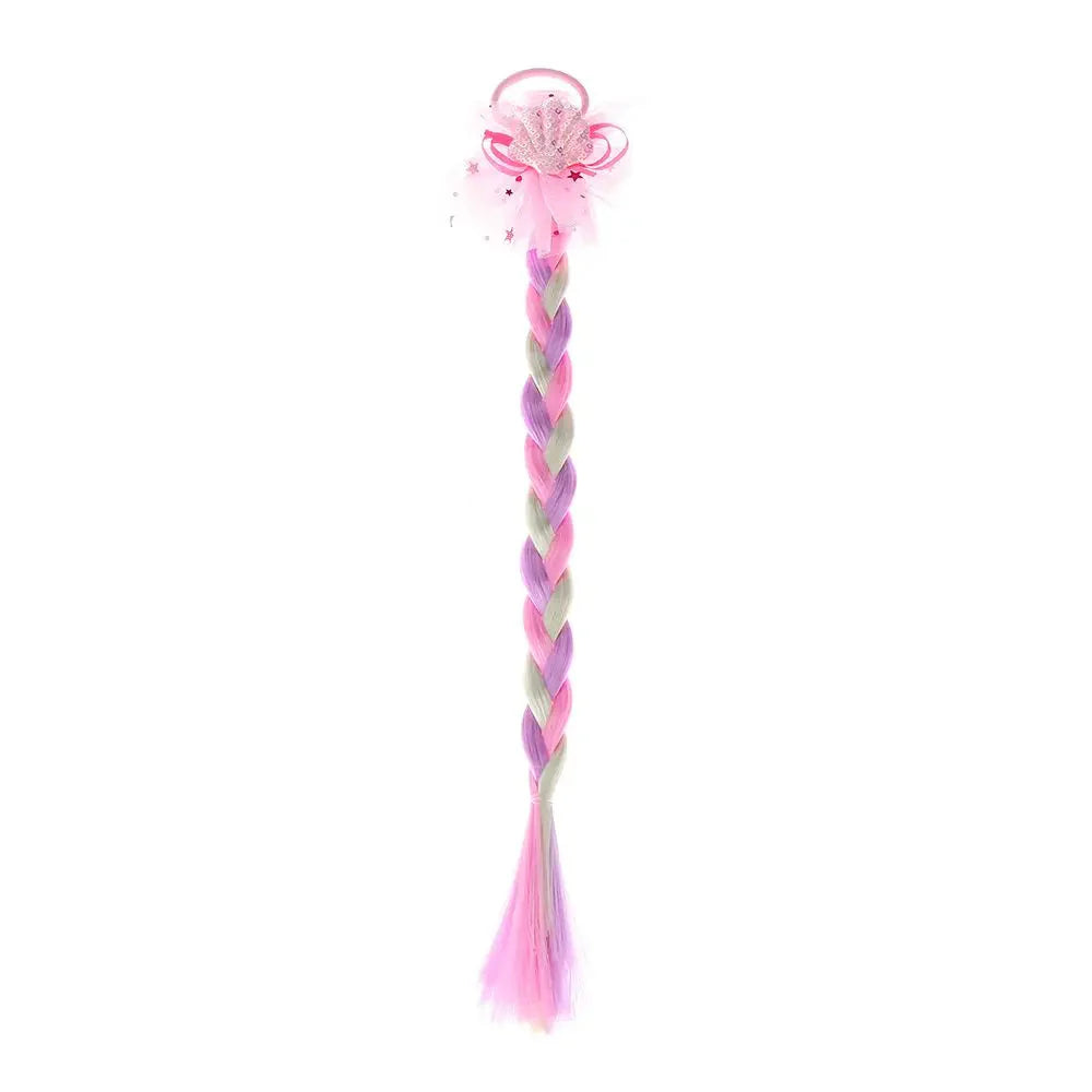 Gift for girls: rainbow braided hair bow extensions, a vibrant wig hair tie for party hair accessory
