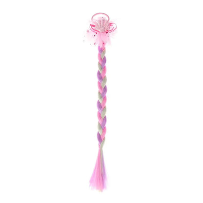 Gift for girls: rainbow braided hair bow extensions, a vibrant wig hair tie for party hair accessory