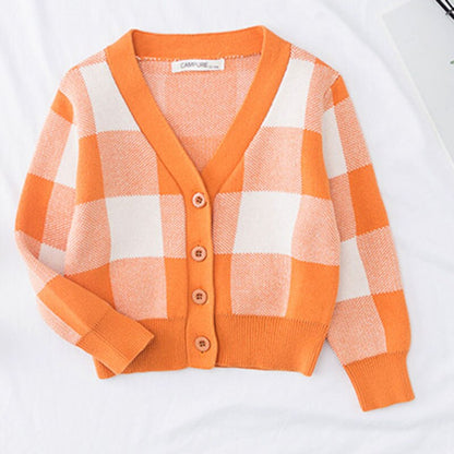 Girls' rainbow cloud knitted cardigan, soft cotton blend sweater for toddlers, colorful fall fashion.