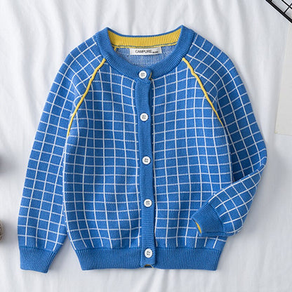 Girls' rainbow cloud knitted cardigan, soft cotton blend sweater for toddlers, colorful fall fashion.
