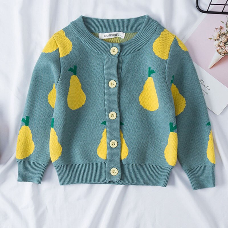 Girls' rainbow cloud knitted cardigan, soft cotton blend sweater for toddlers, colorful fall fashion.