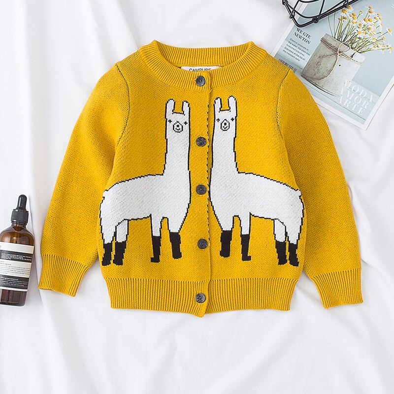 Side view of the girls' cotton blend rainbow cardigan, stylish and warm for baby girl clothes.