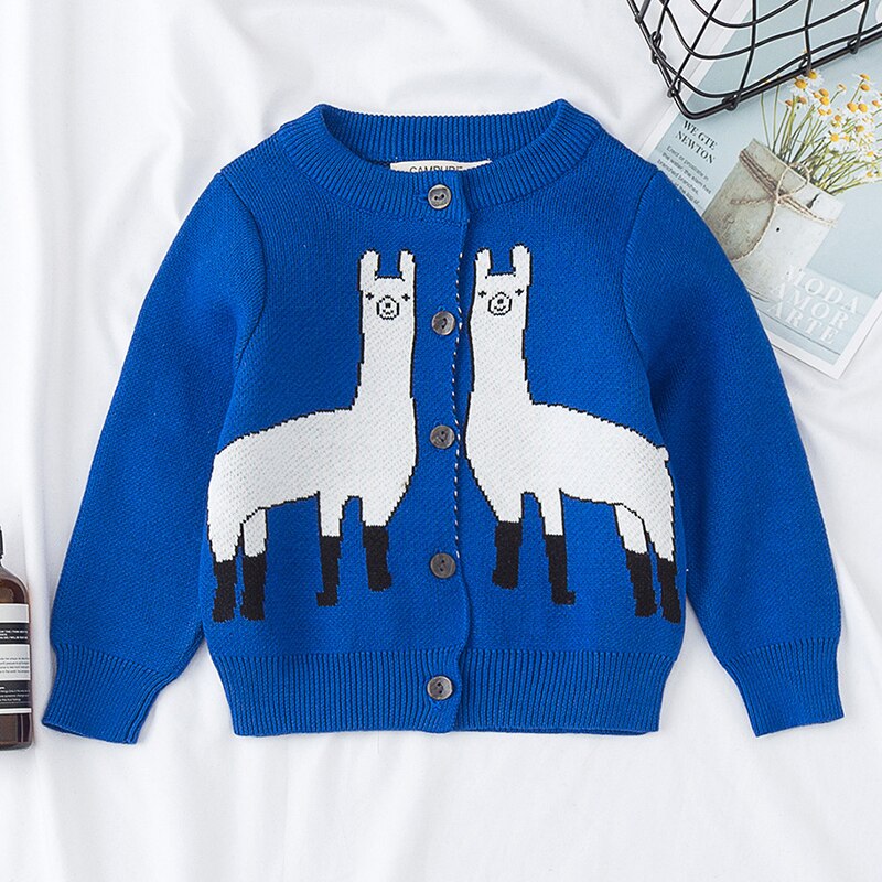Back of girls' rainbow cloud knitted cardigan, showcasing the intricate knit pattern and design.