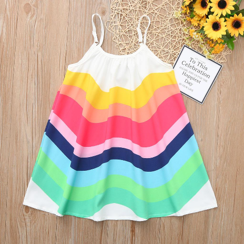 Girls' rainbow hobo dress for summer playdates, polyester cotton blend, vibrant colors, toddler fashion
