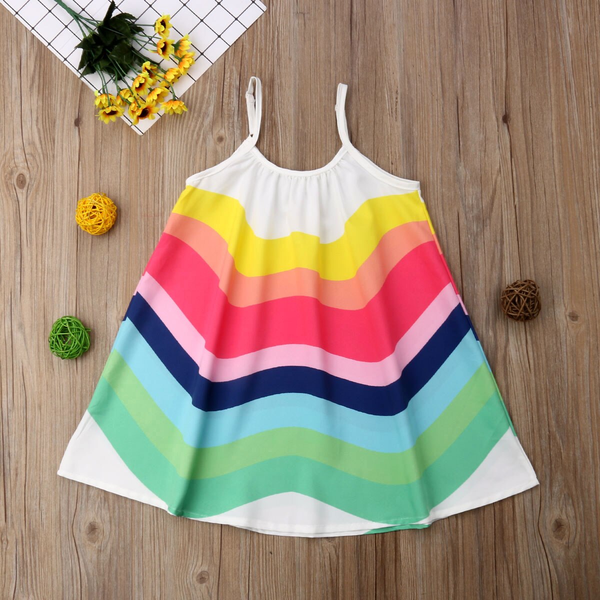 Casual girls' rainbow hobo summer dress, comfy polyester cotton, perfect for everyday kids' wear