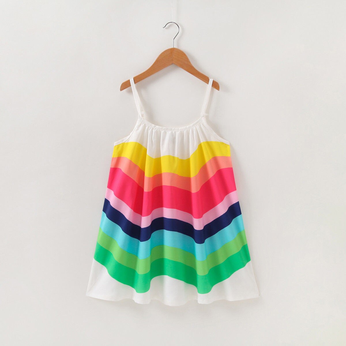 Toddler girl in a colorful rainbow hobo summer dress, soft polyester cotton, ideal for warm weather