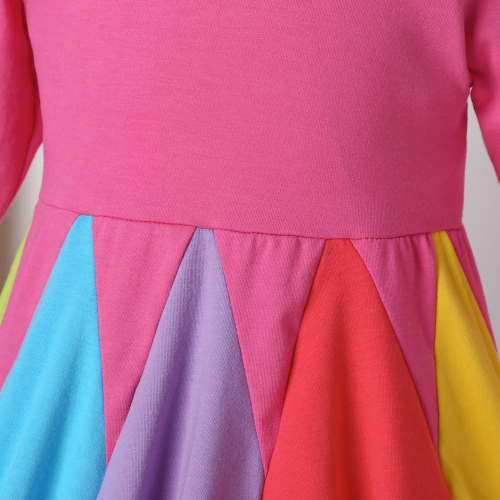 Kids fashion rainbow patchwork dress, long sleeve, comfortable cotton blend for girls