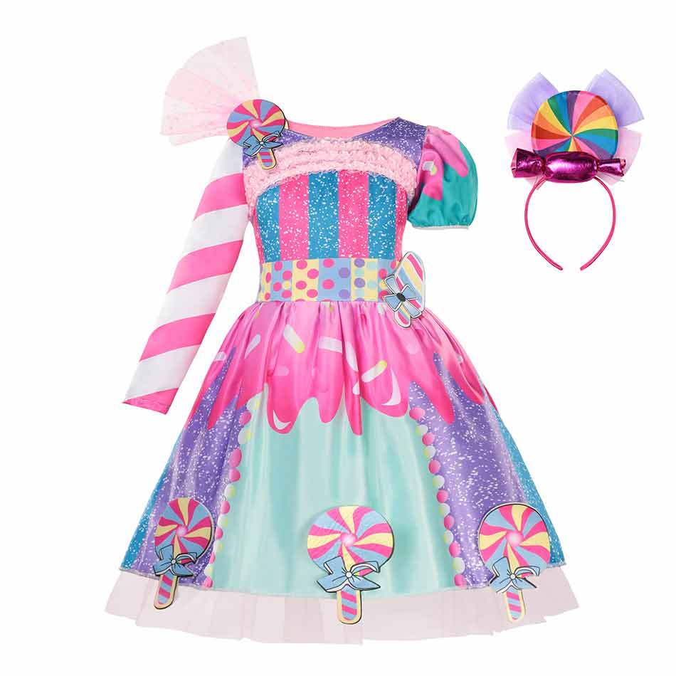 Kids fashion: girls' festive rainbow swirl party dress with included matching headband accessory