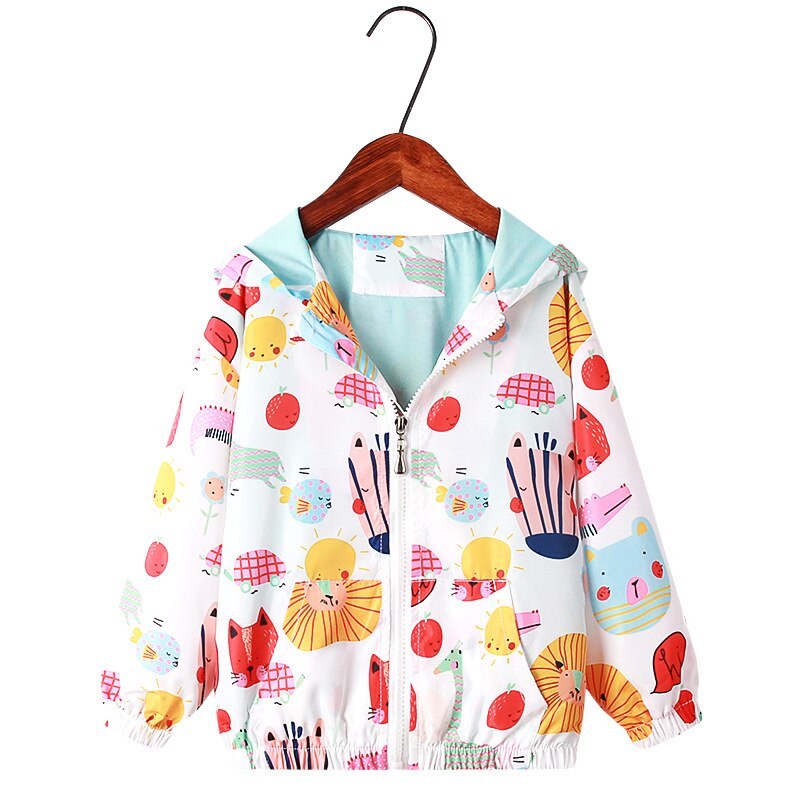 Folded girls' rainbow unicorn hooded windbreaker jacket, compact kids outerwear for travel