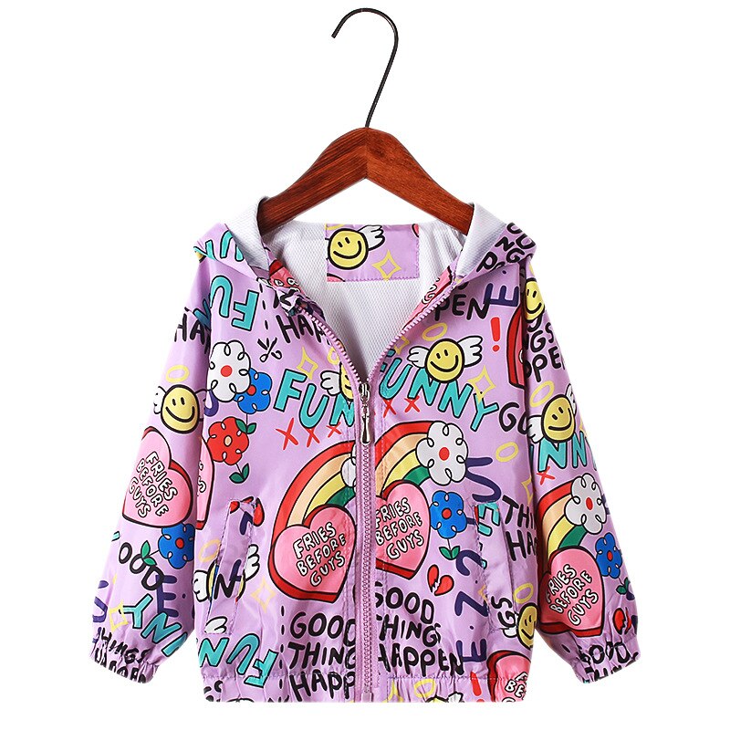 Girls' outerwear: colorful unicorn print hooded jacket, perfect kids fashion for active play