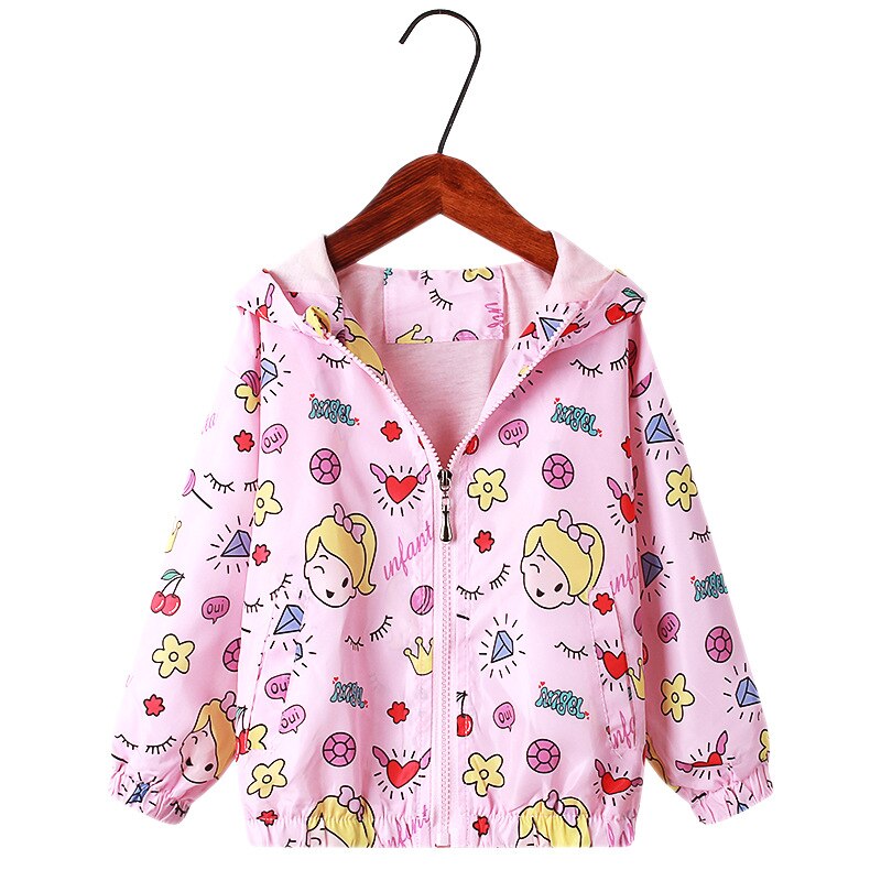 Girls' versatile rainbow unicorn hooded jacket, water resistant outerwear for various weather