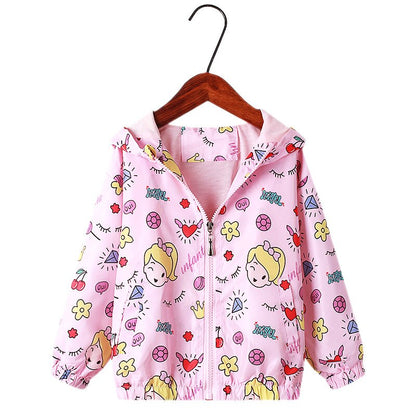 Girls' versatile rainbow unicorn hooded jacket, water resistant outerwear for various weather