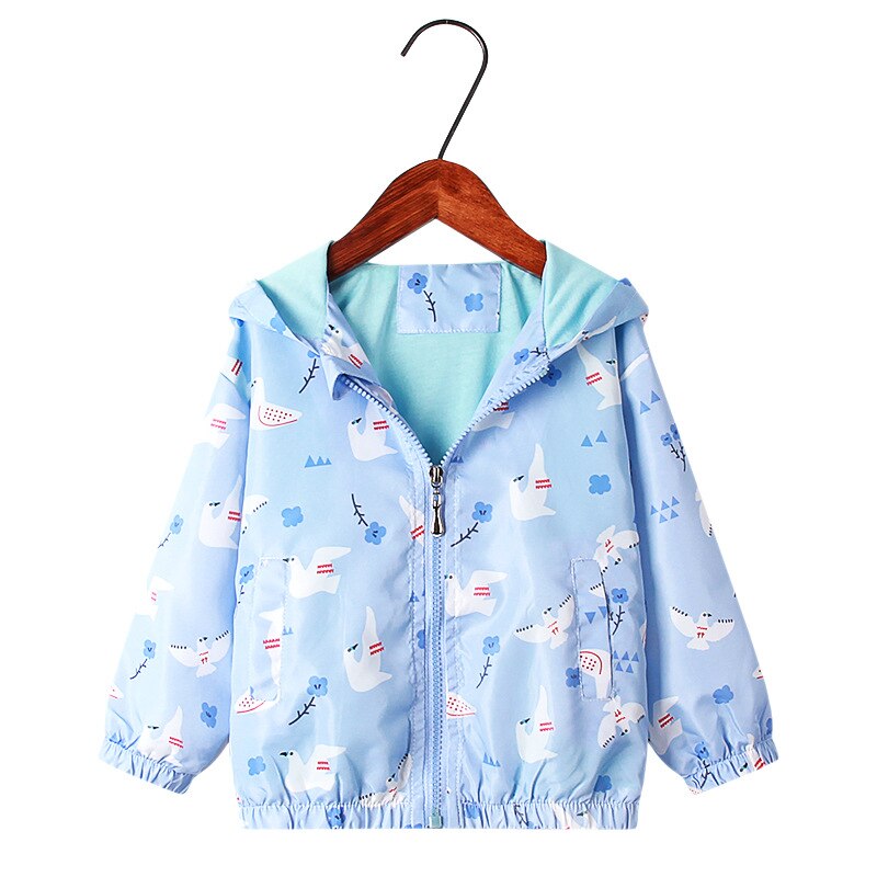 Girls' spring/fall jacket: hooded windbreaker with bright rainbow unicorn print, water resistant