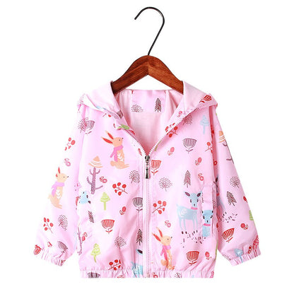 Fashionable girls' unicorn jacket, hooded and water resistant, great for kids outdoor adventures