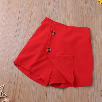 Adorable baby girl clothes: red heart print short-sleeved top and shorts for summer