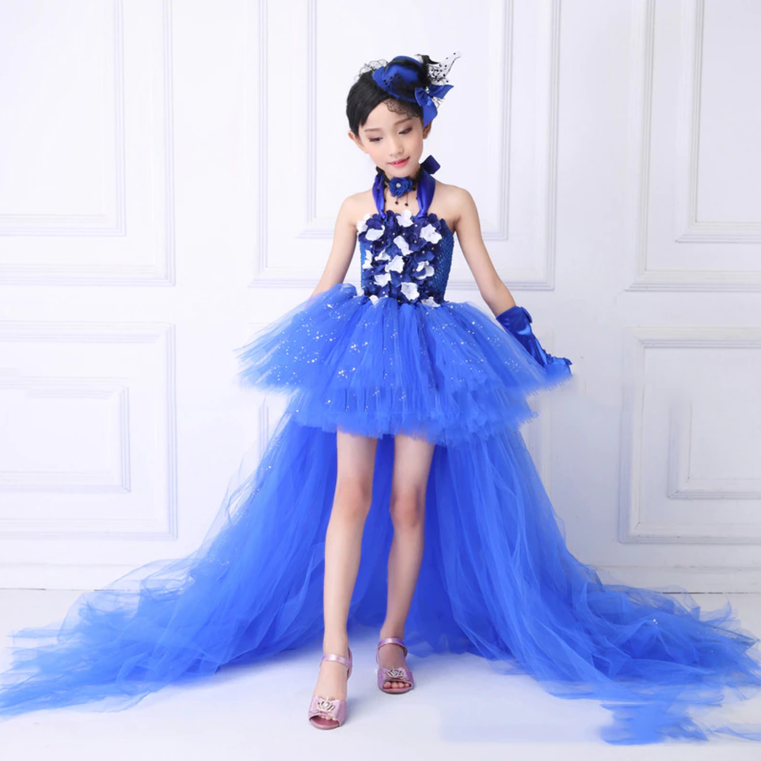 Girls Royal Blue Sequin Tulle Party Dress