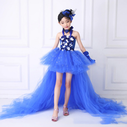 Girls Royal Blue Sequin Tulle Party Dress